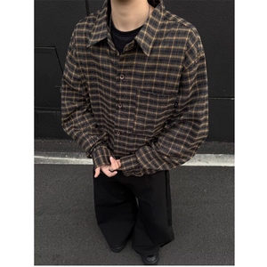 男装复古格纹长袖衬衫春秋季外套个性时尚休闲衬衣潮CY1053-P46图片