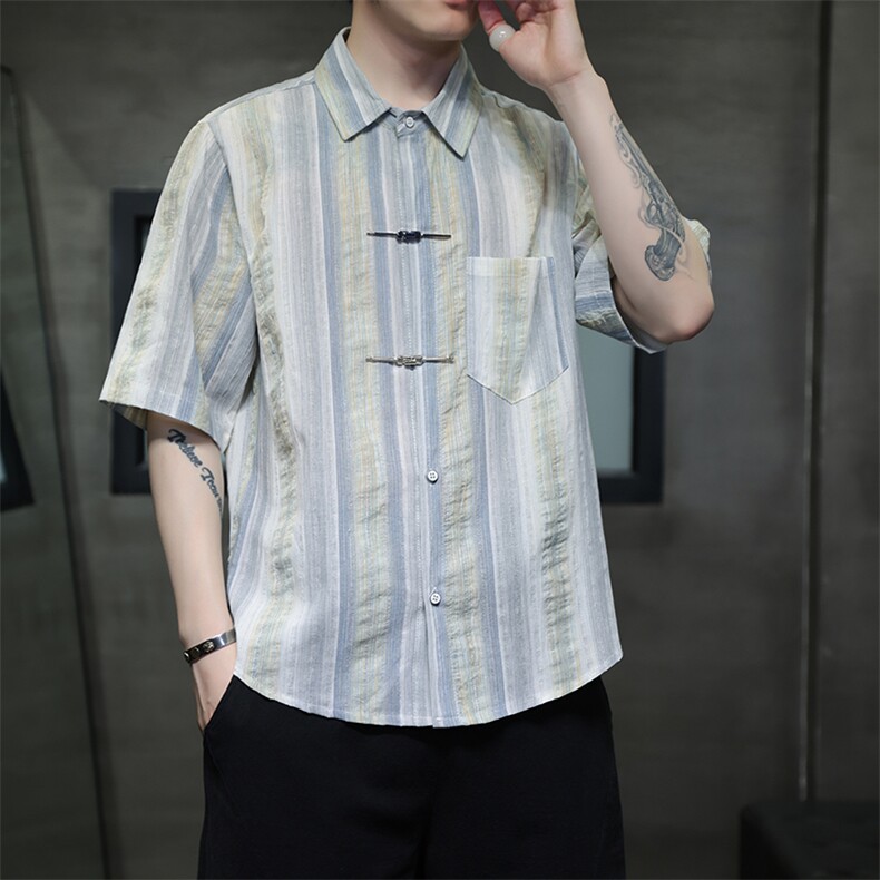 新中式金属扣风潮T恤短袖民族服饰刺绣时尚提花T2422-P65,男装T恤,电商A227