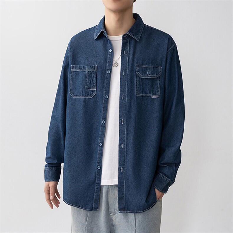 25年春季长袖衬衫工装潮流牛仔衬衣宽松现货DS-C323-1-N82-批50,男装衬衫,电商C323-1
