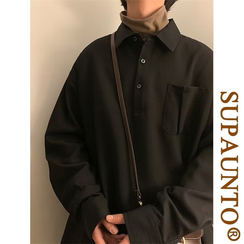 男春秋情侣宽松休闲翻领衬衣T91P33图片