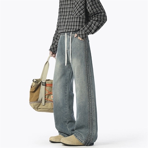 25秋季新款设计潮流宽松条纹织带直筒裤 特价50图片