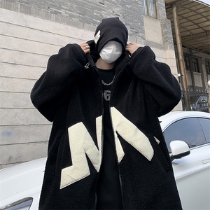 F24-P56 港风连帽加绒棉袄加厚宽松棉服冬季羊羔毛棉衣外套男士图片