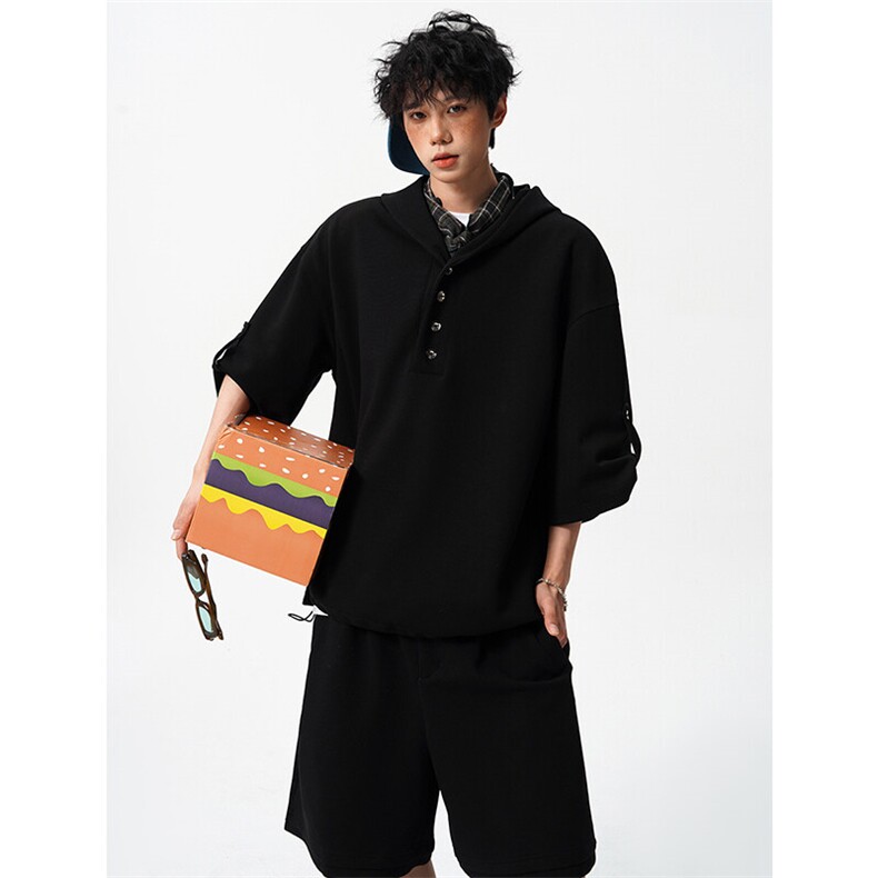 8XL-M高品质莫代尔空气层套装连帽短袖男上衣五分裤两件套TZ110,男装休闲套装,电商D206-1