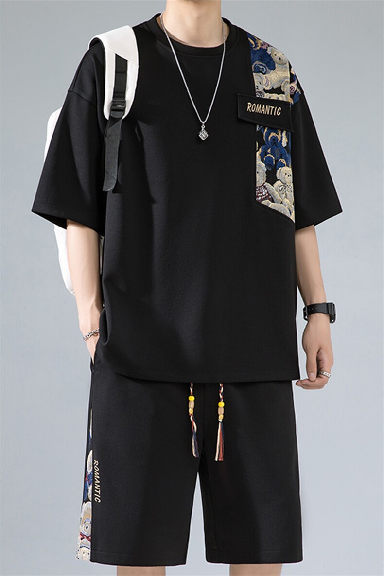 2025夏季新款无影墙大码菠萝格短袖T恤套装M-5XHQ23461-P60,男装T恤,电商A022