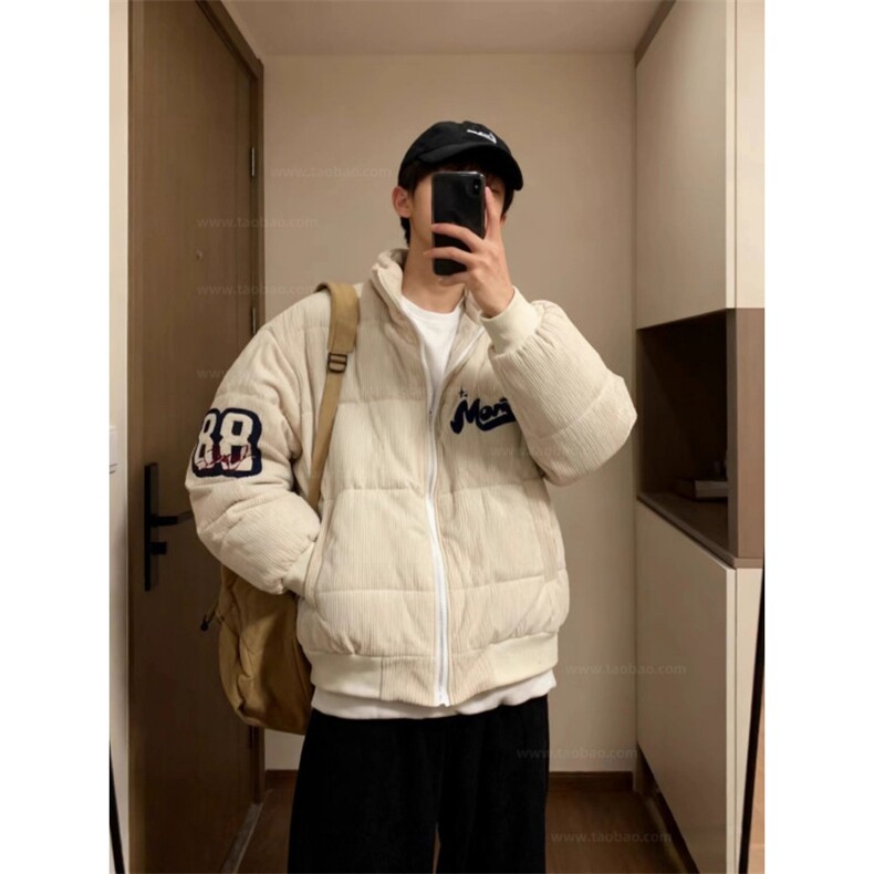 美式高街复古灯芯绒冬季刺绣立领棉服男女潮牌宽松面包服情侣外套,男装棉衣,星座506A