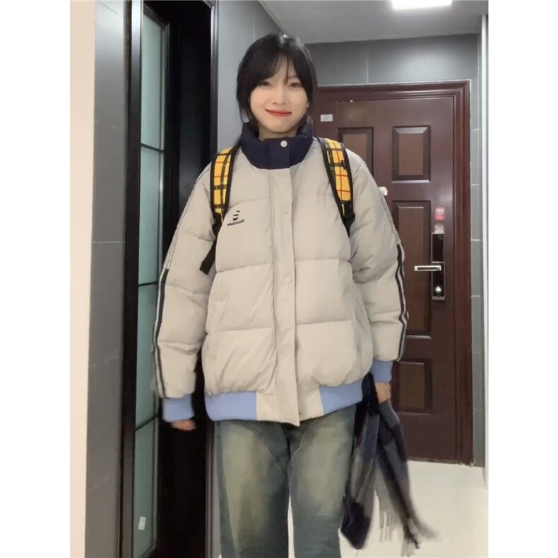 小个子棉服女2026新款冬季韩系宽松学生条纹外套情侣百搭棉衣加厚,男装棉衣,星座506A