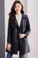 加绒皮衣女中长款2023新款秋冬韩版高级感气质西装领加厚风衣外套，女装棉衣/棉服，潮流依族