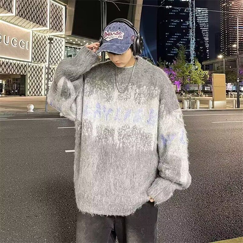 美式毛衣潮牌2024冬季慵懒小众设计感针织衫情侣款上衣MZ745-P49,男装针织衫/毛衣,星座412-3