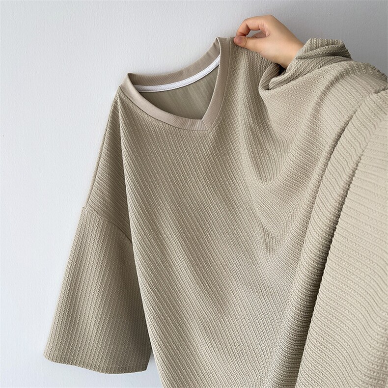 8XL-M短袖肌理感冰丝凉感T恤特大码鸡心领半袖纯色体恤DX1216/P28图片