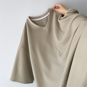 8XL-M短袖肌理感冰丝凉感T恤特大码鸡心领半袖纯色体恤DX1216/P28图片