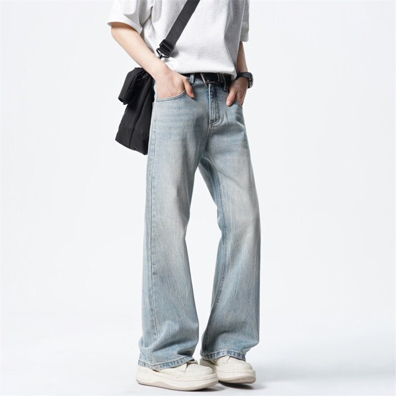 高品质#美式复古高街休闲微喇牛仔长裤A080-8808-P75控118,男装牛仔裤,电商A080