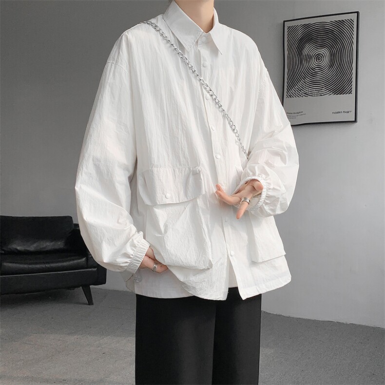 8XL-M春夏廓形衬衫防晒外套特大码多口袋复古慵懒衬衣JK5203/P50,男装夹克,电商B238