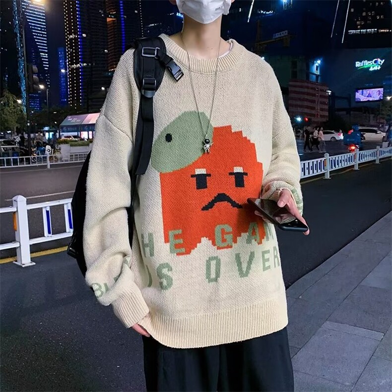 秋冬季小熊毛衣男圆领休闲外套2023新款ins潮宽松针织衫M897-P41,男装针织衫/毛衣,星座512-2