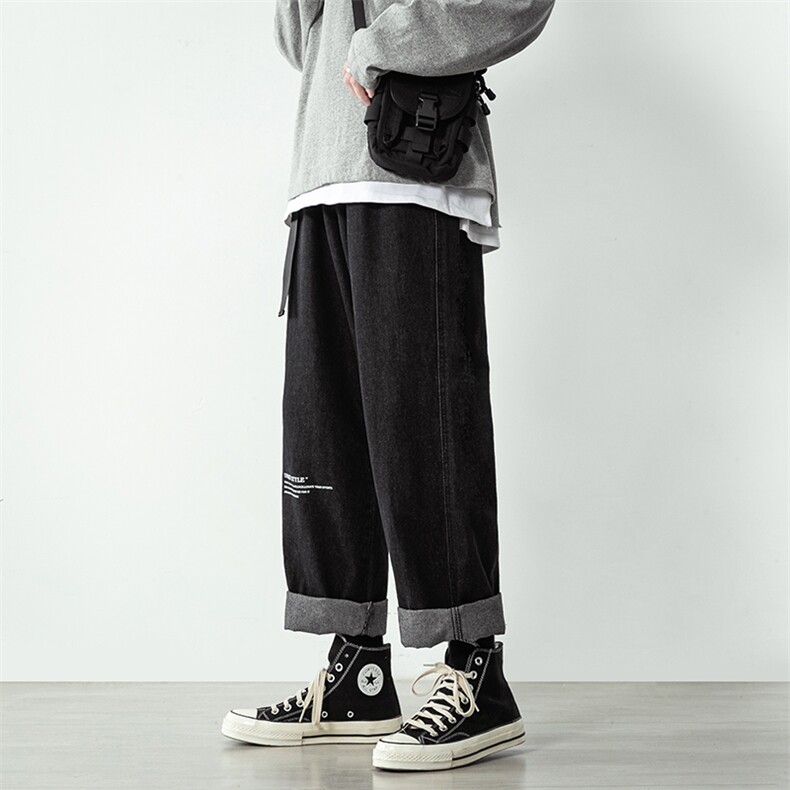 港风大码宽松休闲裤牛仔裤直筒裤长裤A014-K873-P50,男装牛仔裤,电商A014