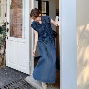 轻熟风高级感薄款牛仔马甲时尚套装女夏新款显瘦休闲半身裙两件套图片