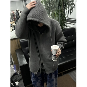 濮院针织双头拉链慵懒连帽套头毛衣休闲宽松情侣衫外套MF99 p65图片