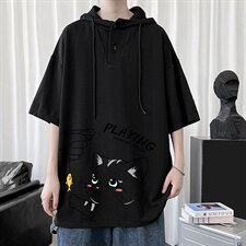 LD54129-P45连帽短袖t恤男大码胖子带帽五分袖中袖，男装T恤，电商A040