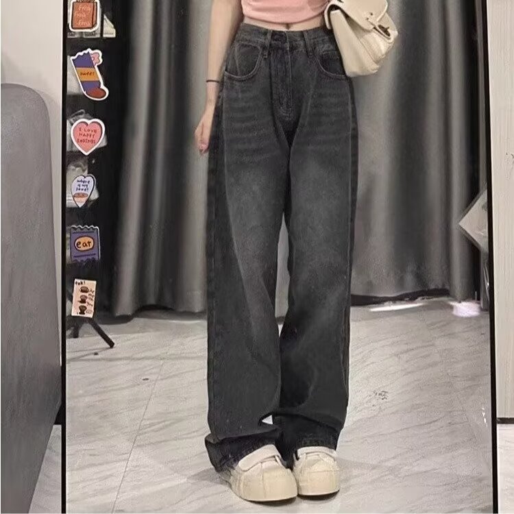 美式阔腿牛仔裤女秋冬2025新款高腰宽松垂感小个子直筒裤NK8815,男装牛仔裤,星座516A