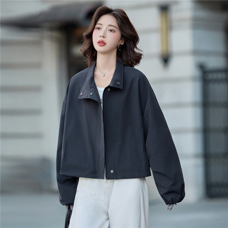 爆《现货2025秋季新款时尚休闲抽绳拉链立领洋气外套》,女装短外套,欧米莱