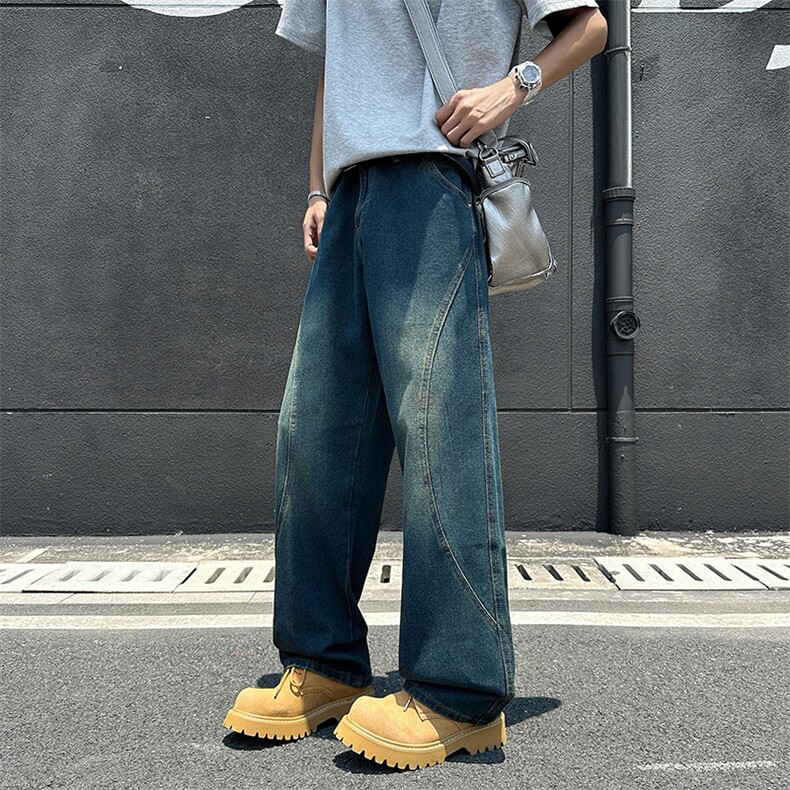 牛仔裤男生潮流裤子学生百搭宽松直筒休闲裤阔腿牛仔长裤6607P43，男装牛仔裤，星座410-2