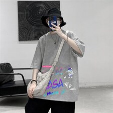HT73186-P22NASA联名同款华夫格t恤男短袖男大码五分袖大皂风，男装T恤，电商A040