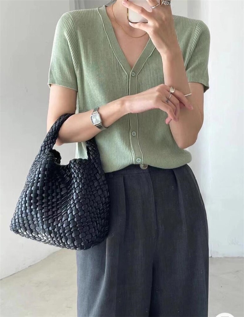 V领短袖针织衫，其它，DAP