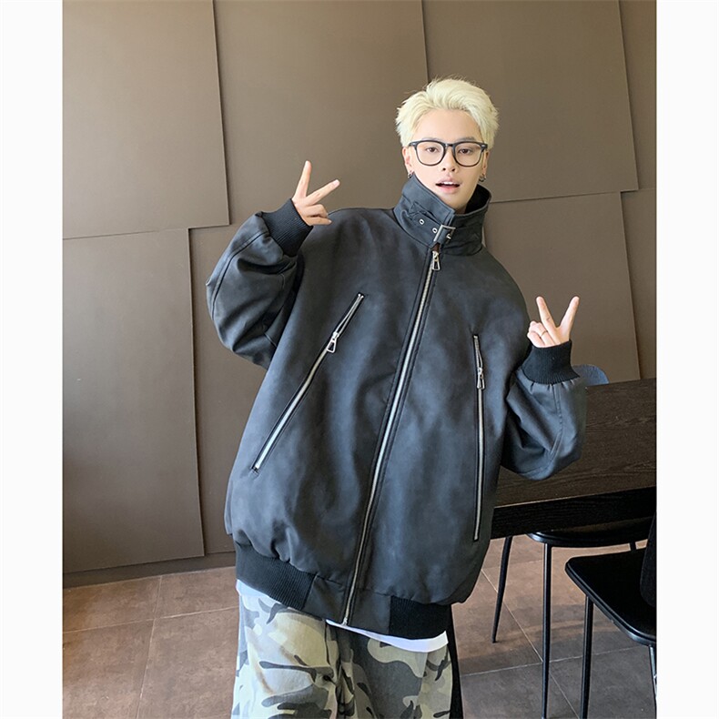 港风日系复古拉链设计感翻领夹克外套男XZ213-JK0170-P118控138,男装夹克,星座213