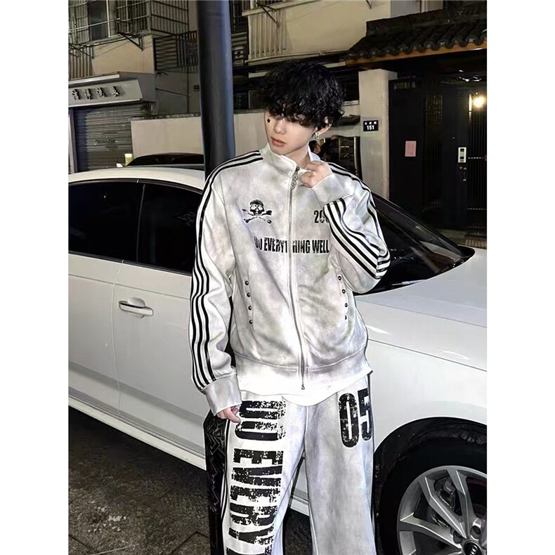 美式复古水洗喷脏做旧卫衣男女春秋季街头立领夹克外套视觉系上衣,男装夹克,星座516A