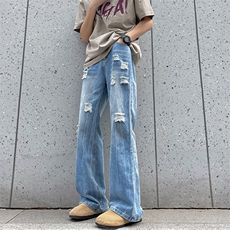 夏季薄款复古闪电破洞牛仔裤新款潮流宽松水洗直筒裤，男装牛仔裤，星座410-6（原星座1304-1）
