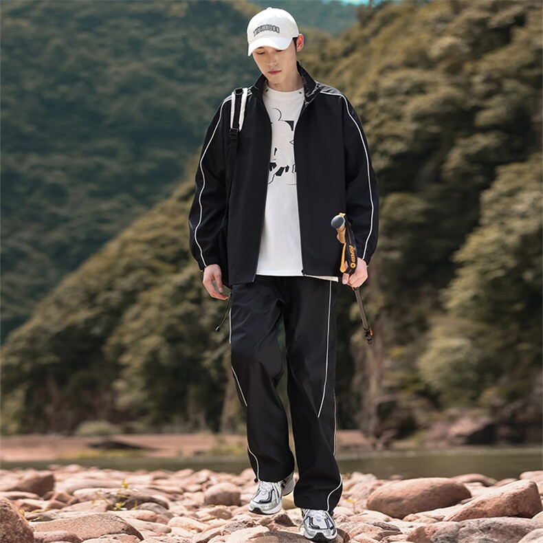 抖音直播秋季户外登山情侣大码港风休闲运动套装男D06P75图片