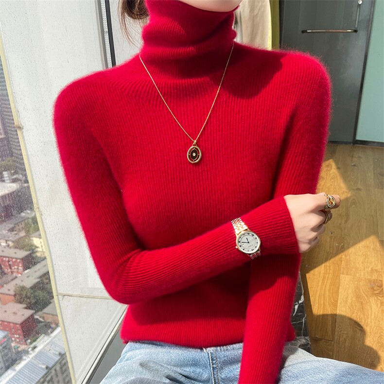秋冬季新款舒适时尚百搭一线袖子挑空堆领羊毛衫,女装羊毛衫,美轩羊绒