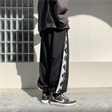 运动裤男菱形拼色韩版潮2025春季新款ins宽松百搭束脚裤K2349-P35，女装休闲裤，星座412