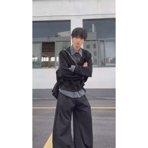 【】美式复古假两件衬衫领卫衣男女秋冬宽松长袖SHY03 P43图片