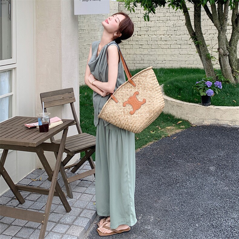 气质松弛感休闲套装女2025年夏季新款荡领背心阔腿裤高级感两件套,女装套装/套裙,2C169