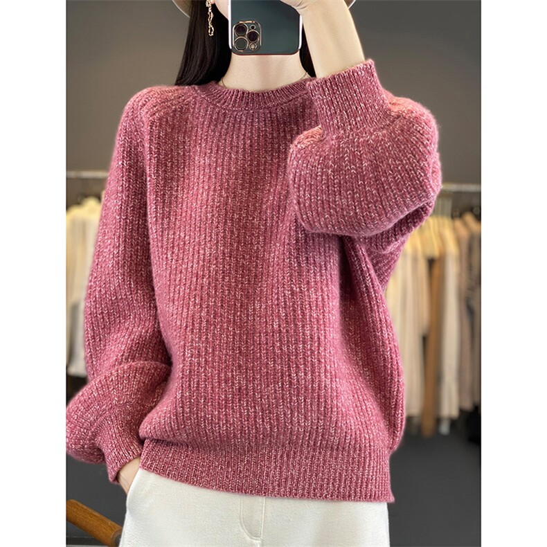 五针加厚花纱圆领羊毛衫，女装羊毛衫，大洋妞羊绒二店