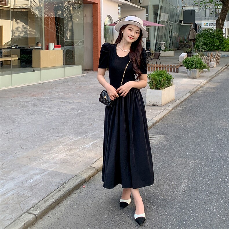 《现货新品》拼接假两件高腰休闲连衣裙,女装连衣裙,MQ