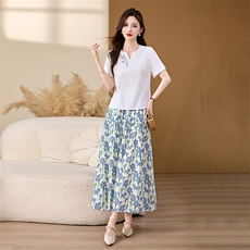夏季穿搭一整套2026新款超火碎花半身长裙棉麻上衣时尚，女装半身裙，倪叶myz