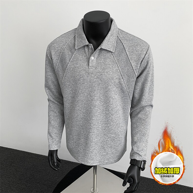 抖音得物高品质美式高街重磅曼巴棉结构螺纹拼接翻领卫衣长袖T恤，男装T恤，电商A486