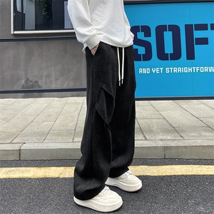 复合面料高克重 雪尼尔鱼骨纹褶皱加厚休闲裤 K25597/特P38 黑色8图片