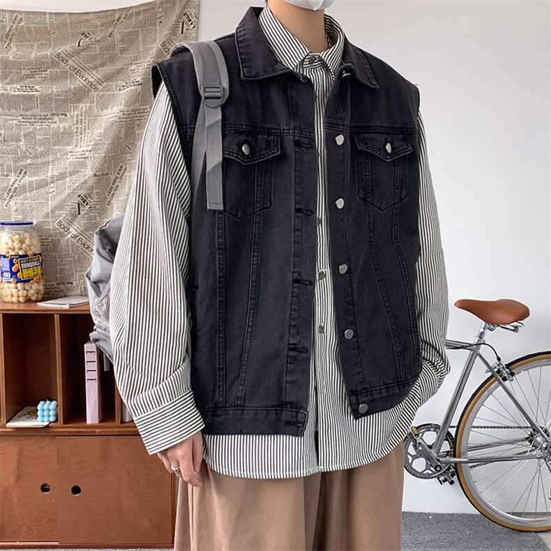 牛仔马甲男工装口袋韩版潮流2023秋夏季ins宽松百搭外套W4713-P51图片