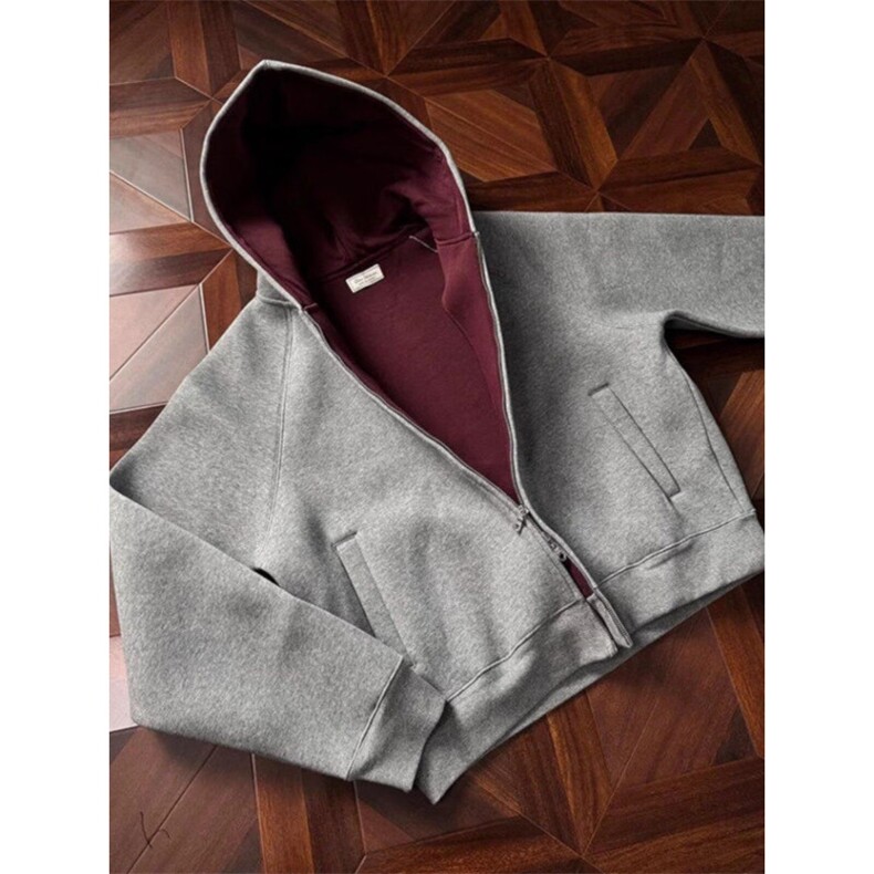 网络图现货卫衣宽松立领长袖外套短款网红灰色RW003-P65，女装短外套，星座1005-6