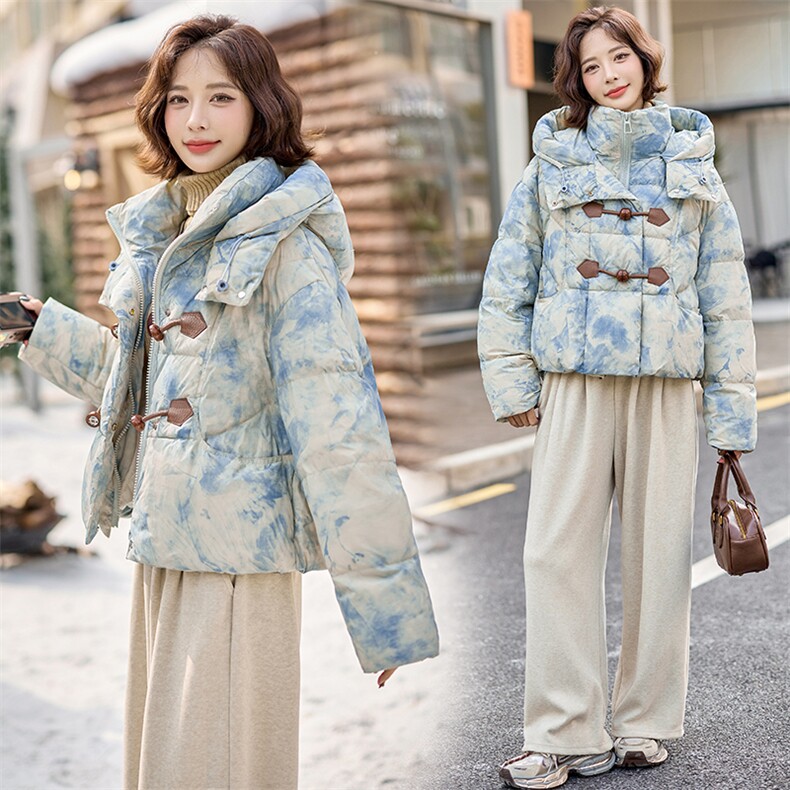 独特超好看扎染印花短款羽绒服女2024冬季新款时尚保暖白鸭绒外套,女装羽绒服,润尚靓点