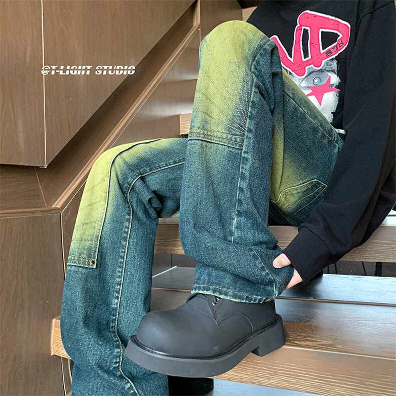 B221美式ins高街暗黑小众铆钉伐木裤牛仔裤LK23145-P65控88,男装牛仔裤,电商B221
