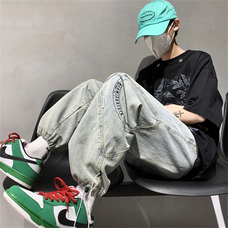 高街复古水洗做旧设计感浅牛仔裤男女ins潮牌宽松直筒裤N0458-P45,男装牛仔裤,星座308B-1