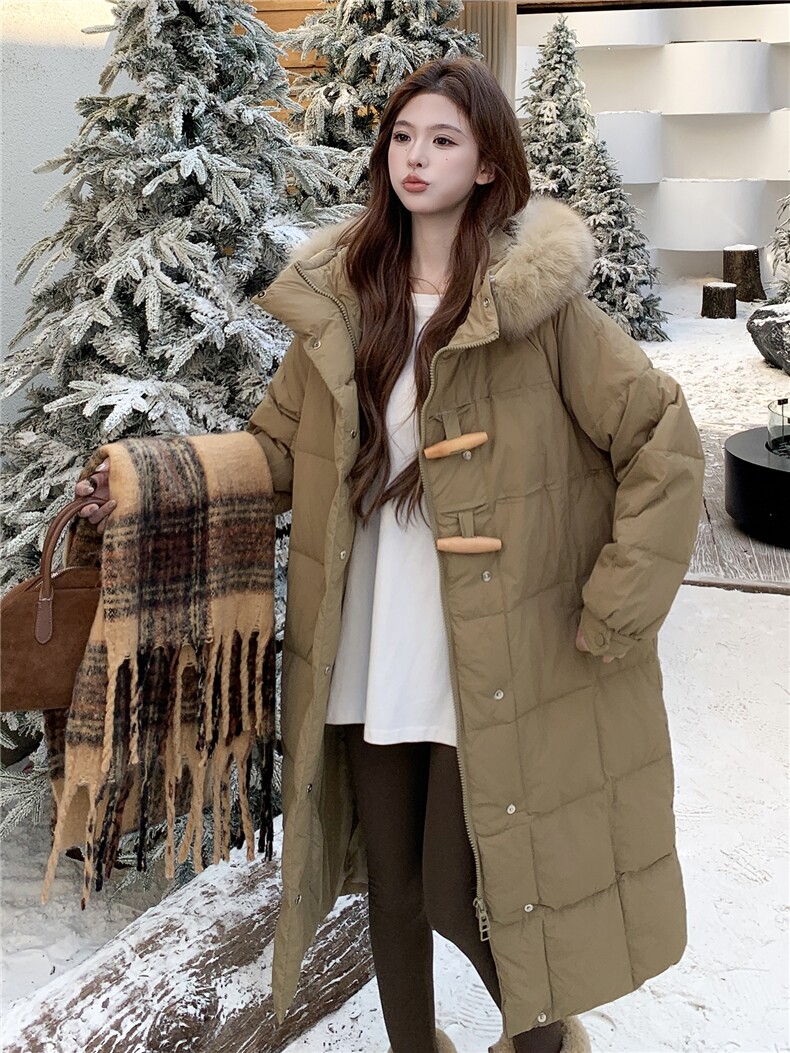 水衣源8822长款连帽狐狸毛领宽松阔版加厚保暖羽绒服女,女装羽绒服,水衣源