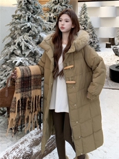 水衣源8822长款连帽狐狸毛领宽松阔版加厚保暖羽绒服女，女装羽绒服，水衣源