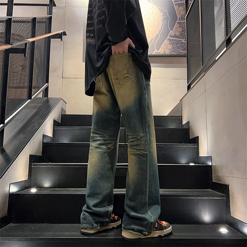 牛仔裤男秋季做旧直筒宽松微喇裤子美式高街vibe长裤潮GN520-P48,男装牛仔裤,星座1008