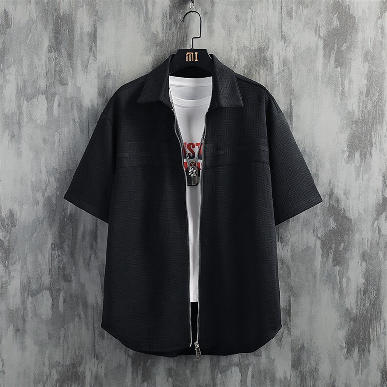 7XL-M挂拍短袖衬衫男2023夏季新款潮牌胖子开衫肌理感上衣加大码,男装衬衫,钱塘717(原712)