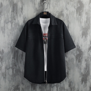 7XL-M挂拍短袖衬衫男2023夏季新款潮牌胖子开衫肌理感上衣加大码