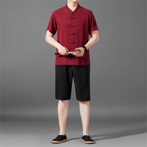 风唐装短袖衬衫男夏季中老年风中式汉服套装MJ5103B-P90图片